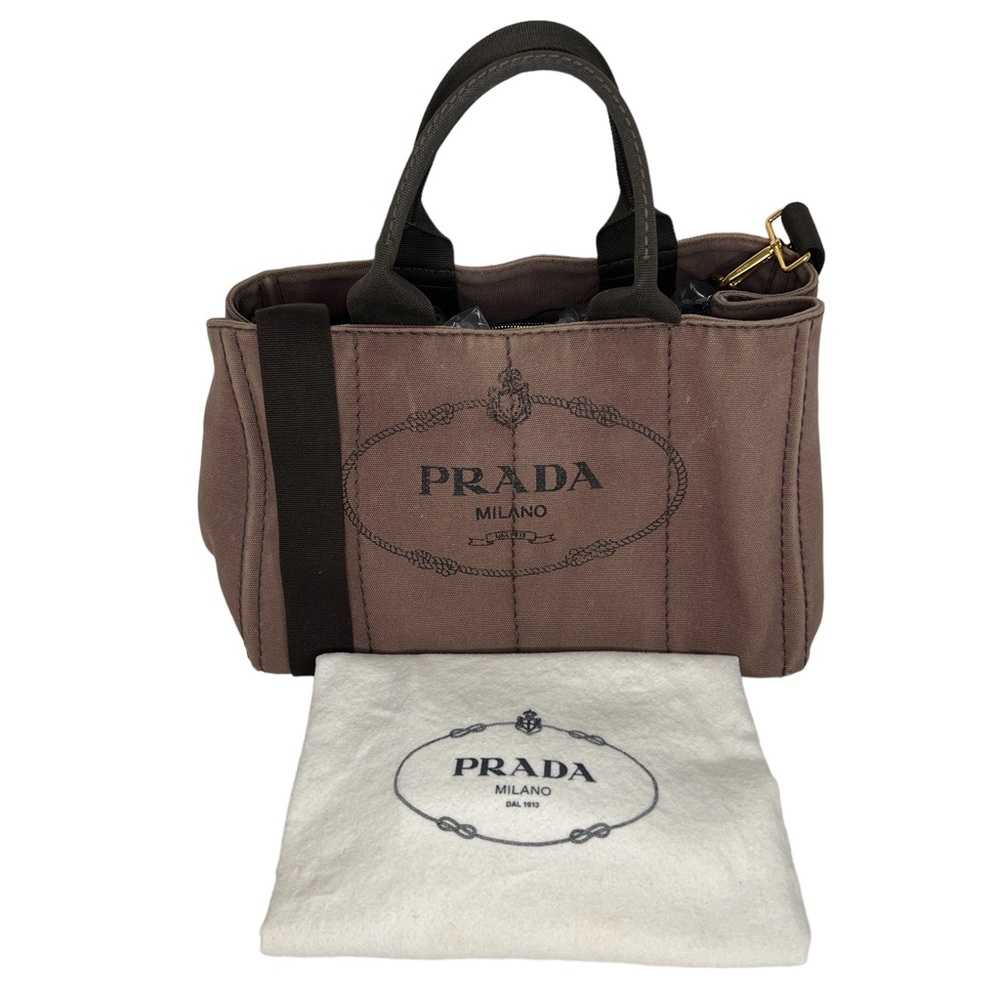PRADA Canapa Brown Canvas Fabric Removable Crossbody Strap Tote Authentic Japan - Picture 11 of 16